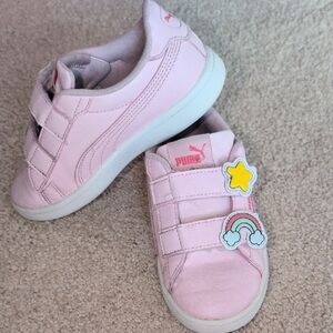 Puma Pink Velcro Sneakers with Decorative Patches Rainbow Star Kids Size US 12 C